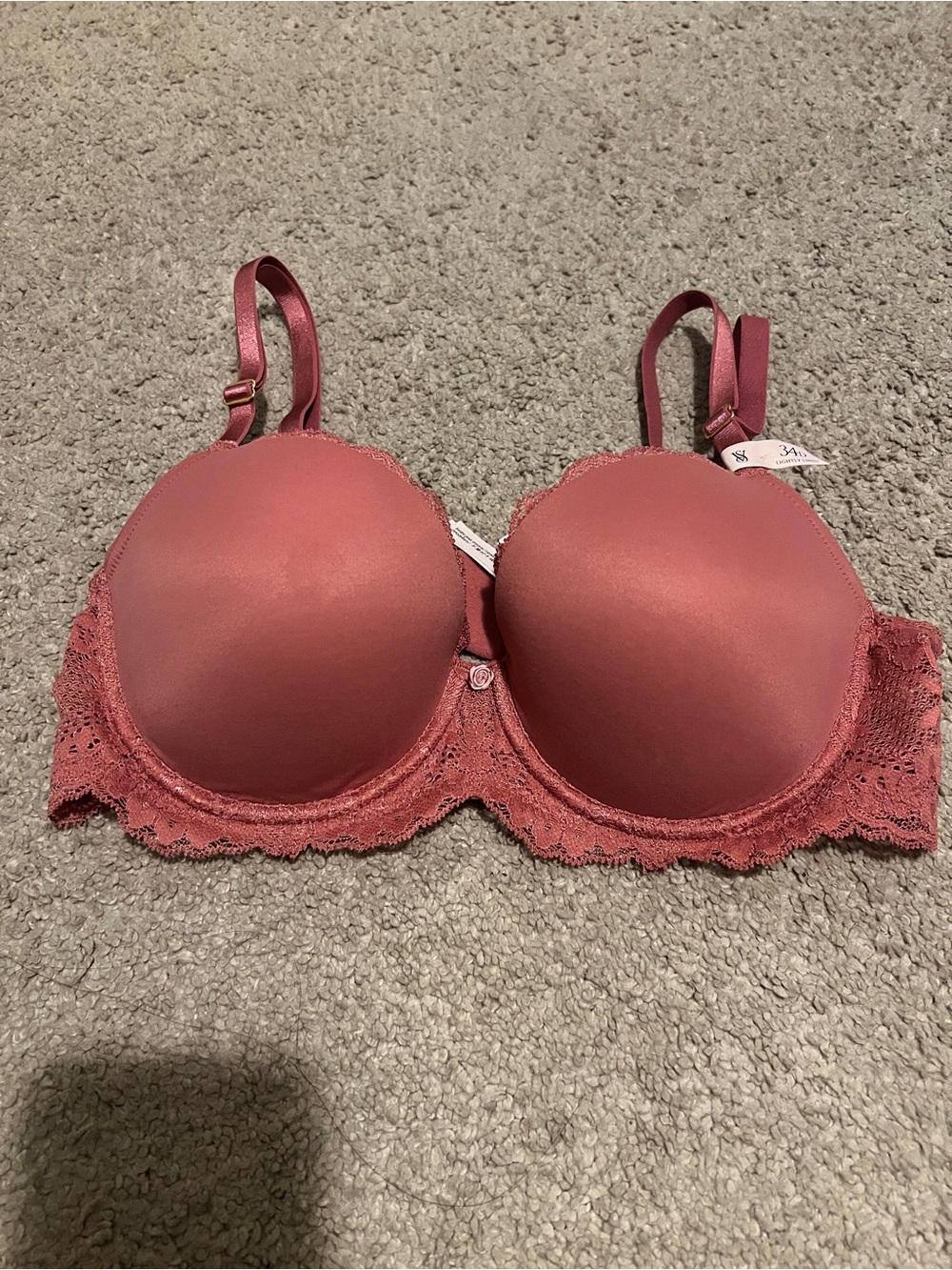 34D Mauve Lace Trim Push-Up Bra - Women Intimates